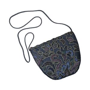 Beaded Crossbody Black Bag With Rope Nylon Strap